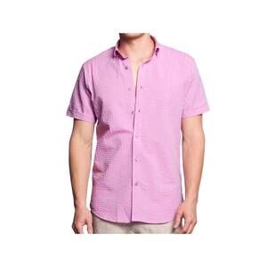 NEW EIGHT X confuchsia seersucker short sleeve button down shirt in vino pink